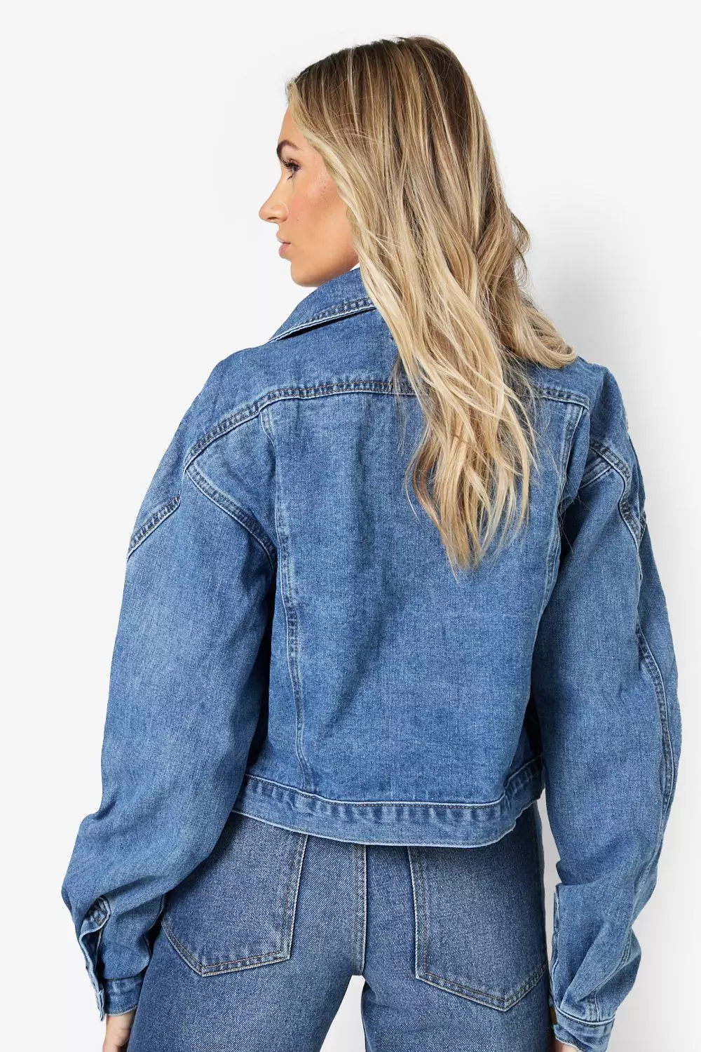 【COSYHARU】V-Shape Crop Denim Biker Jacket COSYHARU】V-Shape Crop Denim Biker Jacket